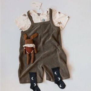 organic zoo terry cropped dungarees olive